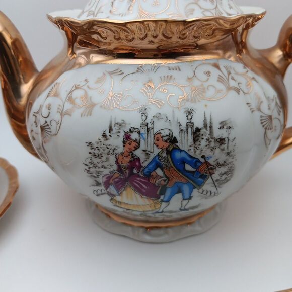 VTG Fragonard Courting Couple W/Gold Accents Gilded 22pc Tea Set Italy Victorian - Picture 3 of 15